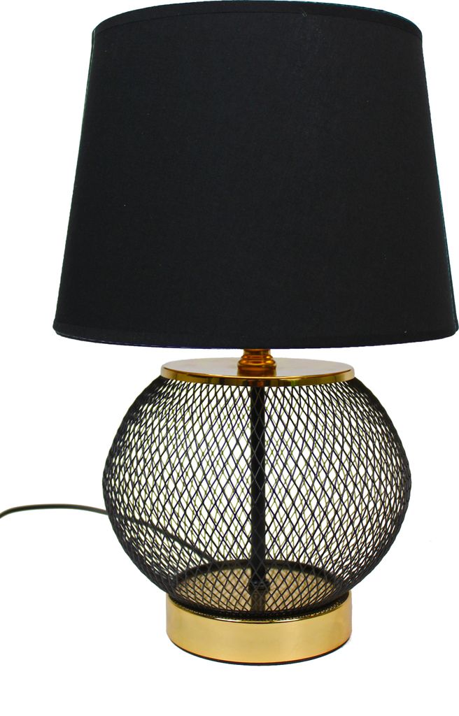 Tischlampe schwarz gold rund 25x38 cm mit schwarzem Schirm Nachttischlampe