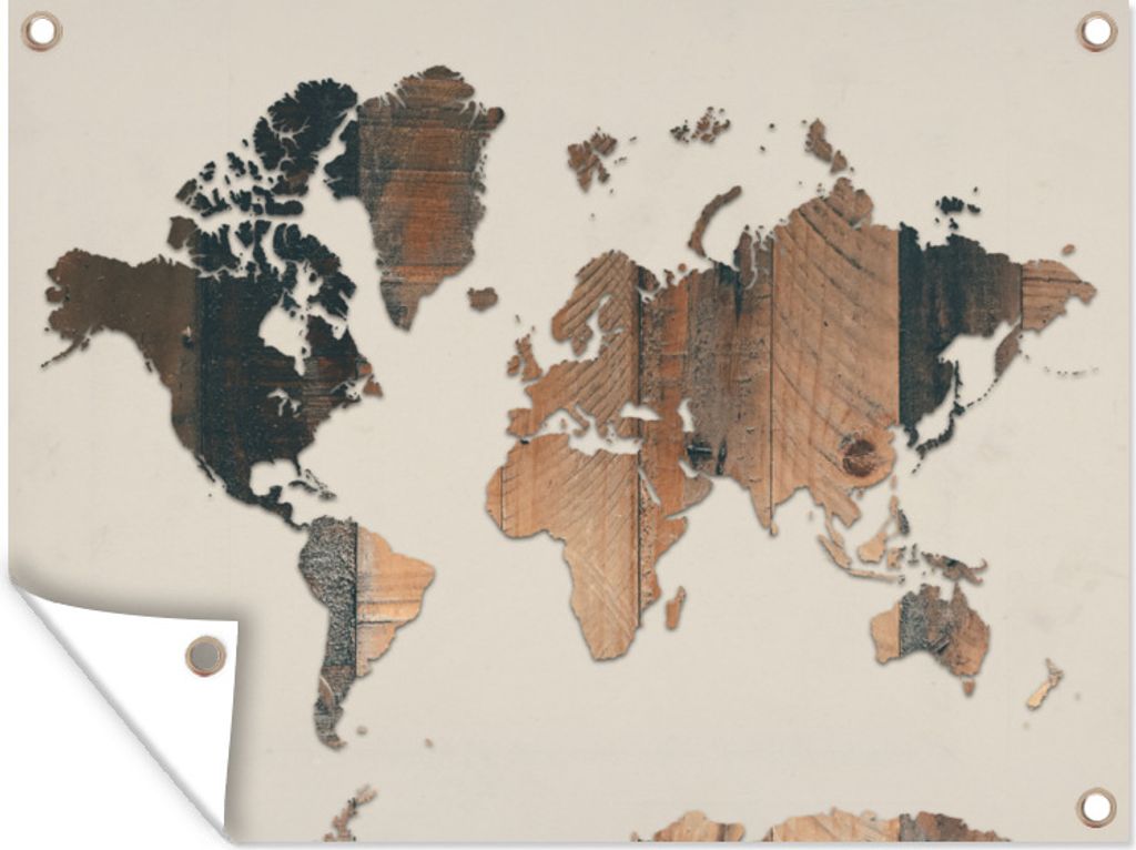 MuchoWow 80x60 cm Outdoor-Poster Gartendeko Sichtschutz Garten Poster für den Garten Weltkarte - Holz - Regal