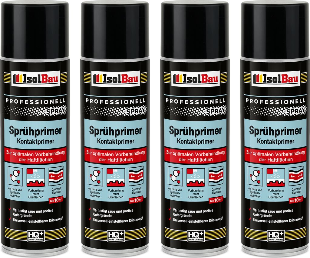 Isolbau Sprühprimer - 4 x 500 ml Kontakt-Primer zur Vorbehandlung der Haftflächen - Haftvermittler für Glas, Holz, Metall, Mauerwerk, PVC, Beton...