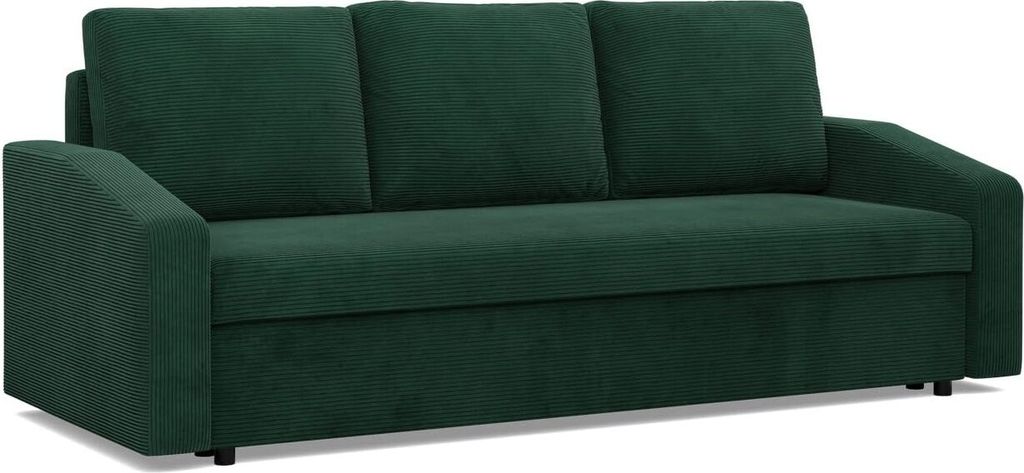 Sofa mit Schlaffunktion NEO, Wohnzimmer Couch 3-Sitzer 220x92cm, Cord Dunkelgrün