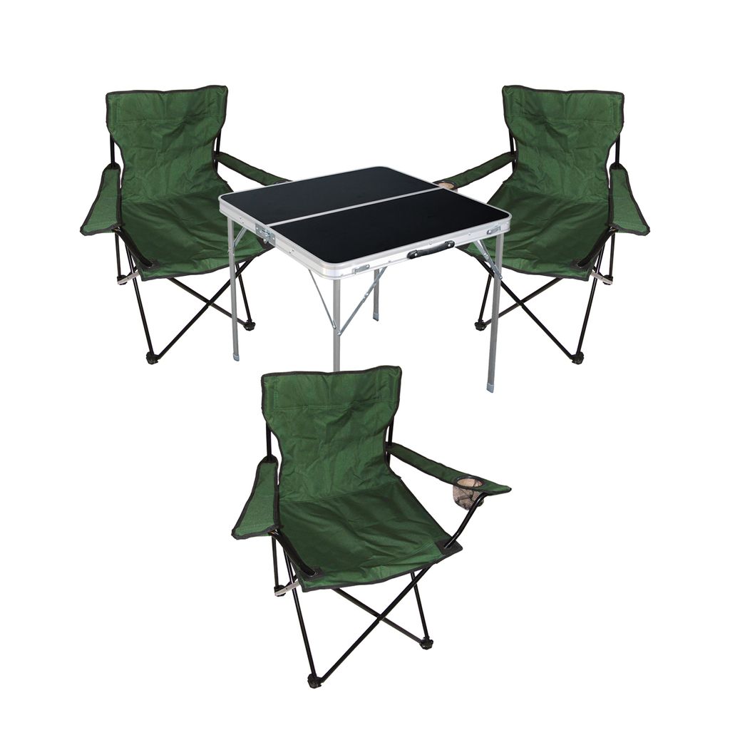 4-teiliges Campingmöbel Set Tisch schwarz + Campingstühle mit Tasche