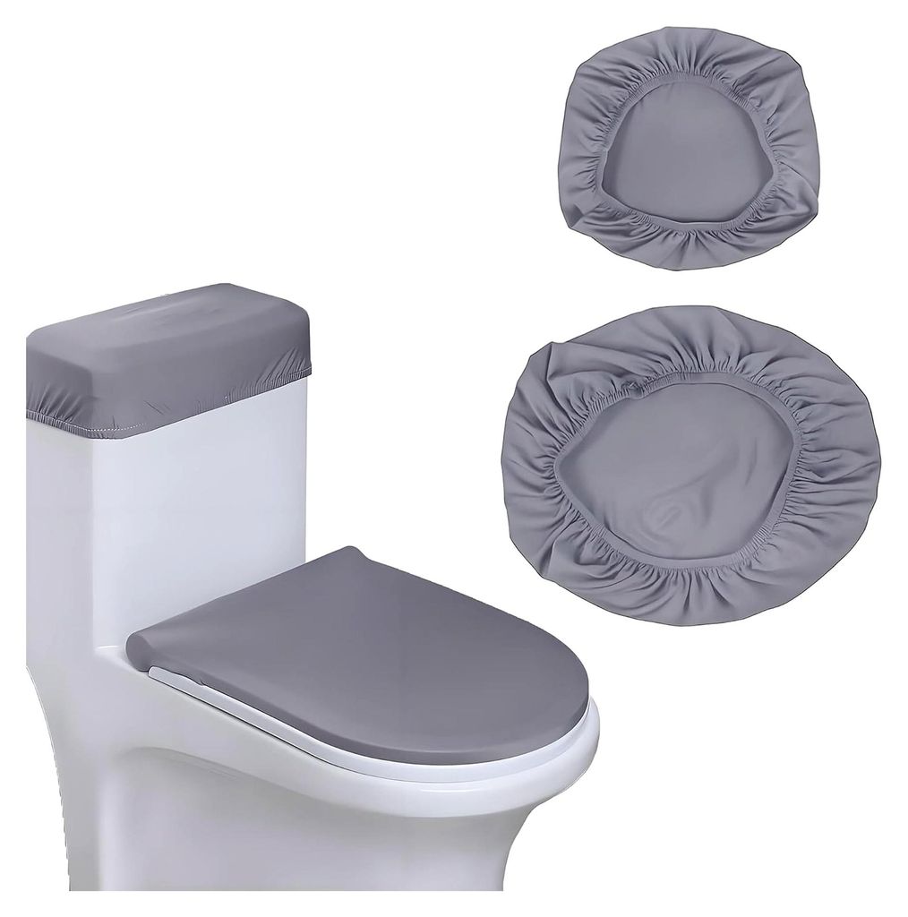 WC-Deckelbezug und WC-Tankabdeckung, universelle dehnbare WC-Abdeckungen, 2 Stück (Grau)
