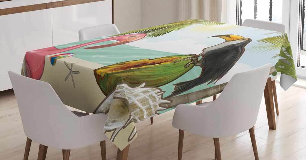 ABAKUHAUS Insel Tischdecke, Exotische Früchte Pflanzen Tiere, Personalisierter Druck mit Klaren Farben Waschbar Wasserfest kein Verblassen, 140 x ...