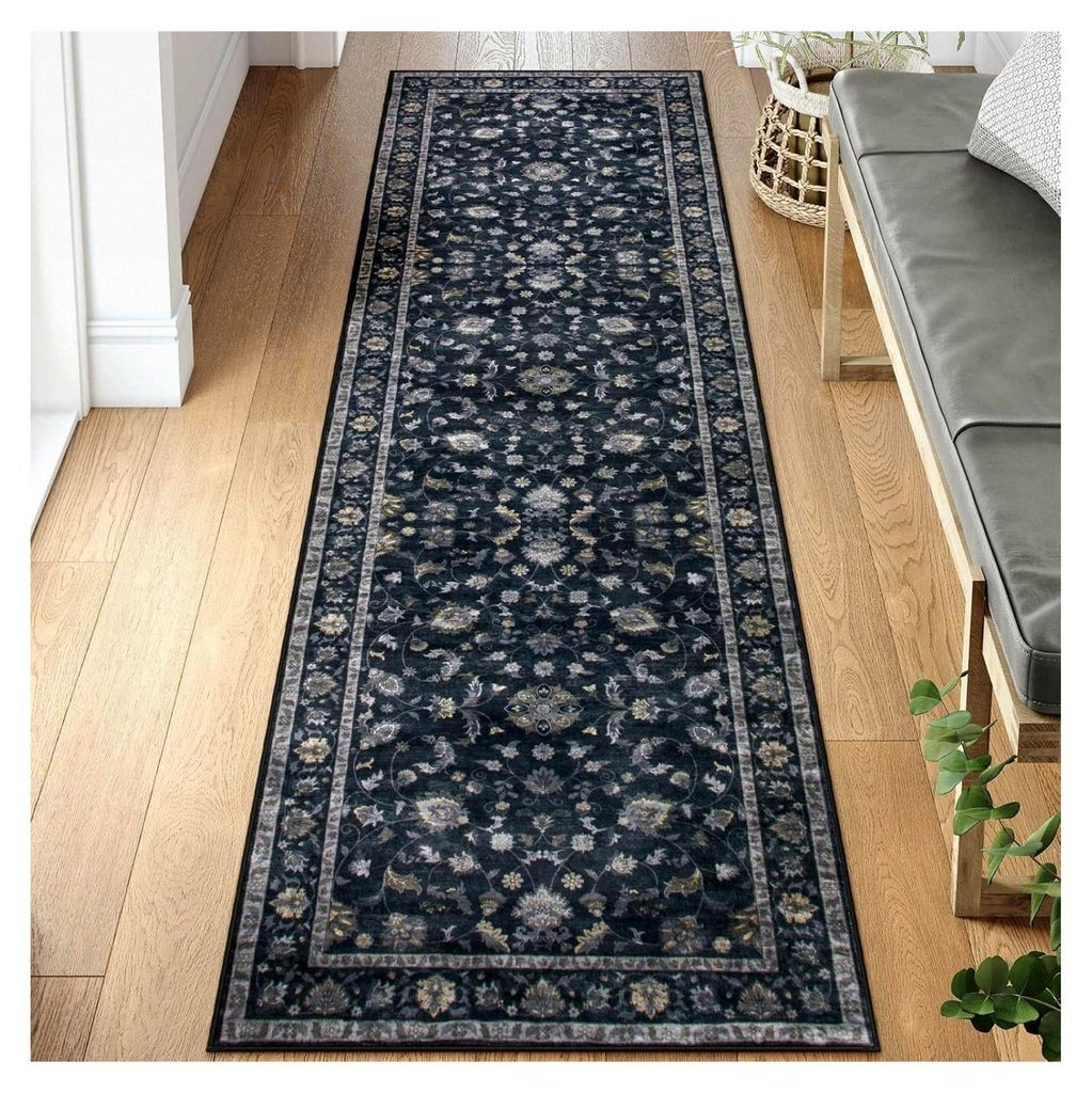 Läufer mit Blumenmuster für Flur, waschbar, rutschfest, Vintage-Stil, Küchenläufer, ultradünn, schmutzabweisend, weich, für Schlafzimmer, Sch...