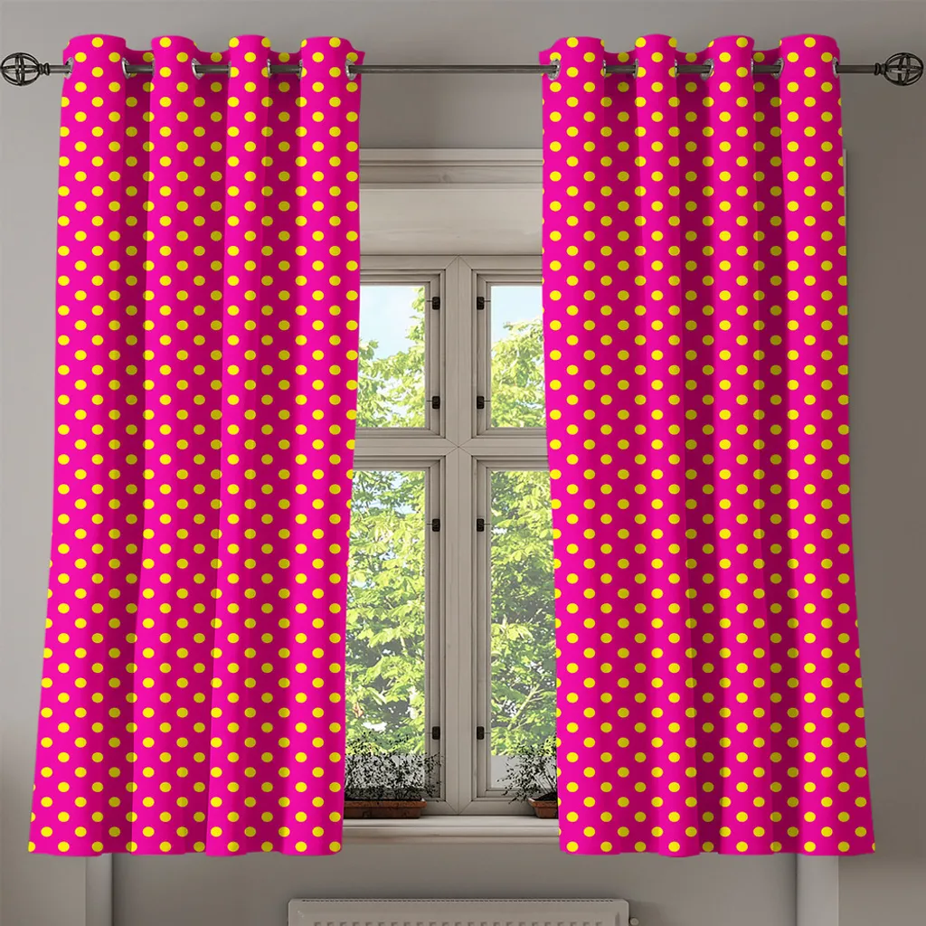 Rideau rétro structuré design classique rose et jaune avec œillets