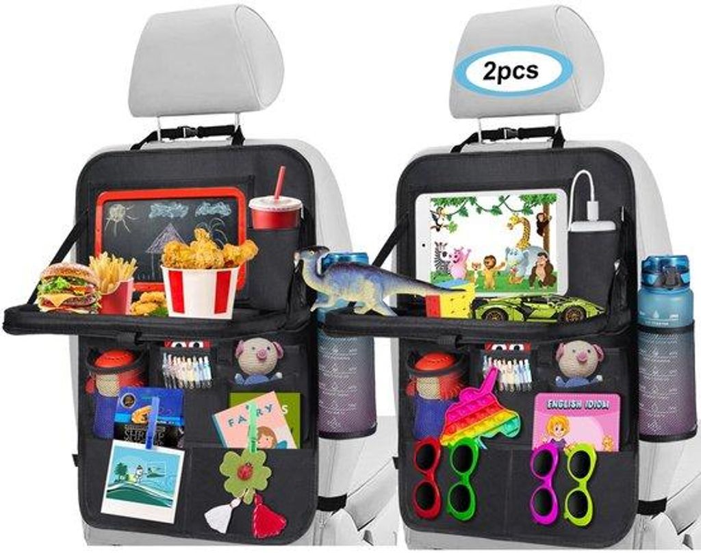 Autostoelorganizer 2-pack, groot, waterdicht, opvouwbaar, kinderauto-accessoir