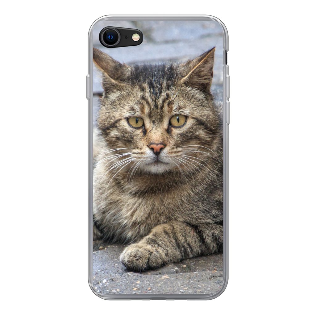 MuchoWow Handyhülle Schutzhülle Hülle für iPhone 8 Katze - Tier - Braun - Mädchen - Kinder - Jungen - Kind Silikon Softcase Handy Hülle - S...