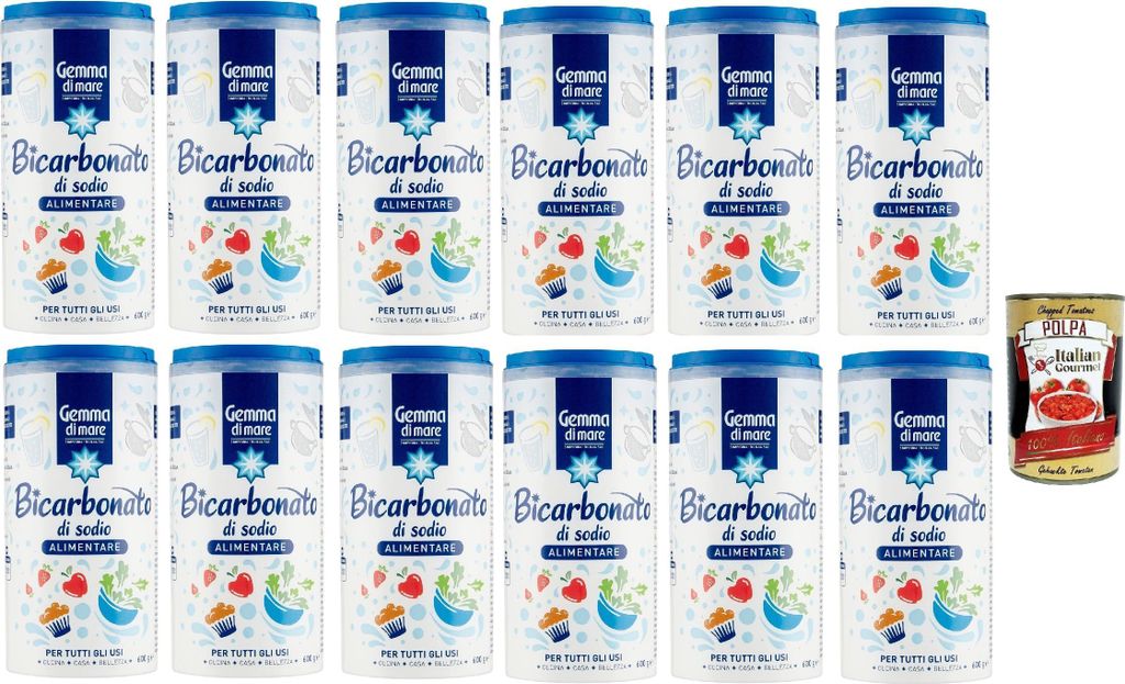 Gemma di mare Bicarbonato di sodio Alimentare, Lebensmittel Backpulver, baking soda 12x 600 g + Italian Gourmet polpa 400g