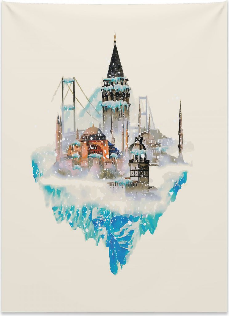 Abakuhaus Istanbul Wandteppich, Aquarell Winter Kunst aus Weiches Mikrofaser Stoff Kein Verblassen Klare Farben Waschbar, 110 x 150 cm, Mehrfarbig