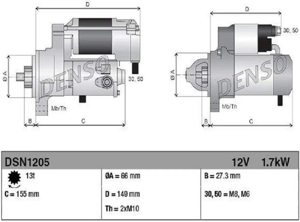 Démarreur haute performance DENSO DSN1205 avec technologie robuste