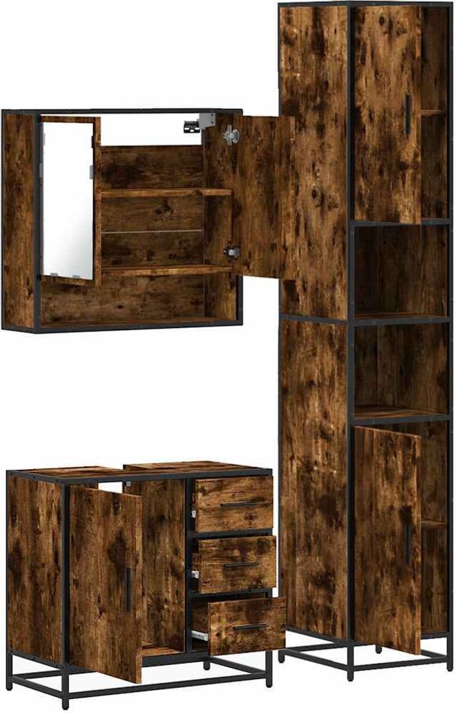 Maison Exclusive - 3-tlg. Badmöbel-Set Räuchereiche Holzwerkstoff