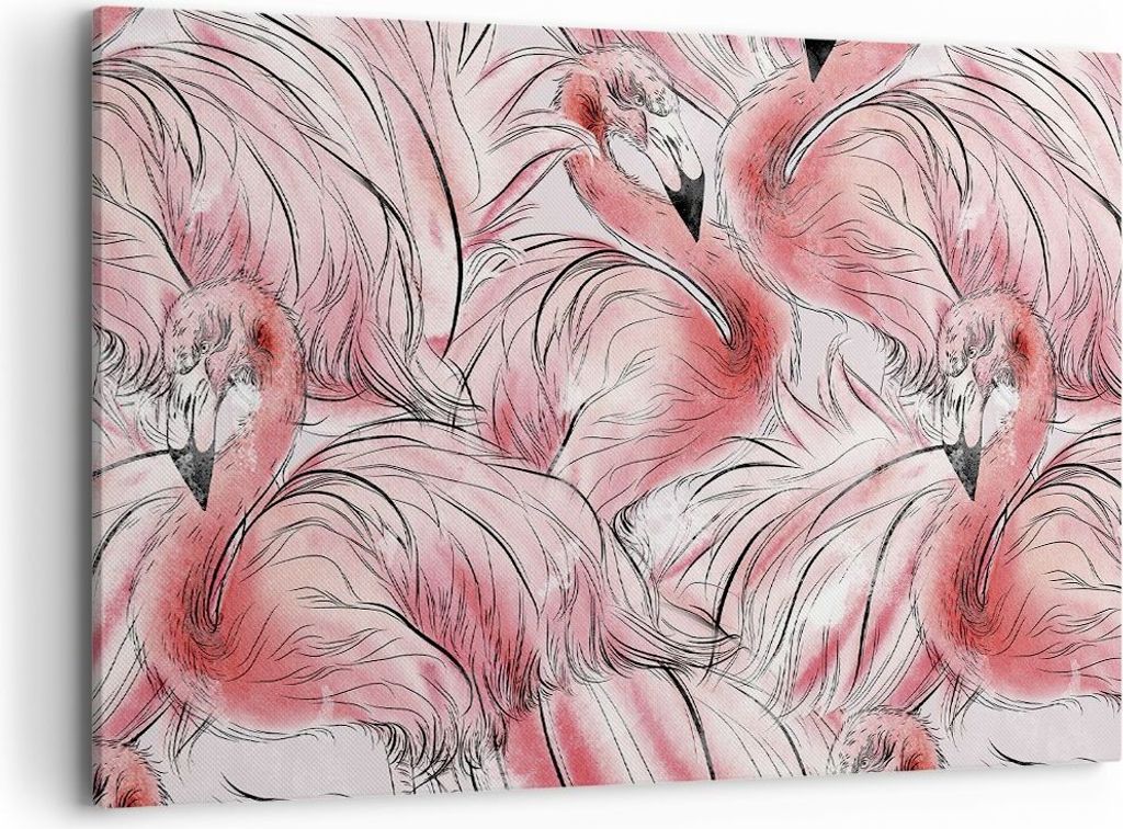 Bild auf Leinwand - Leinwandbild - Einteilig - Flamingo Pink Exotik - 120x80cm - Wand Bild - Wanddeko - Wandbilder - Leinwanddruck - Bilder - Wandd...