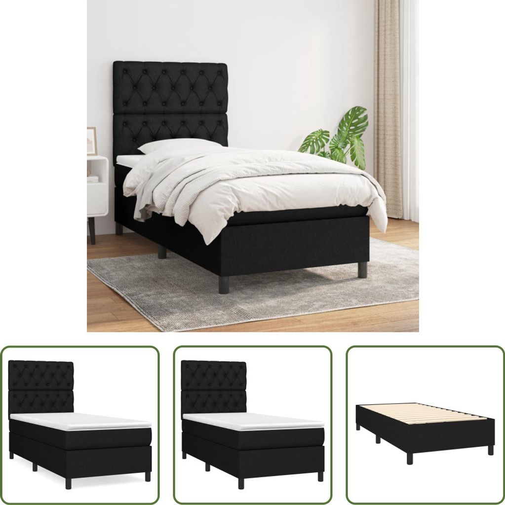 The Living Store Boxspringbett mit Matratze Schwarz 80x200 cm Stoff