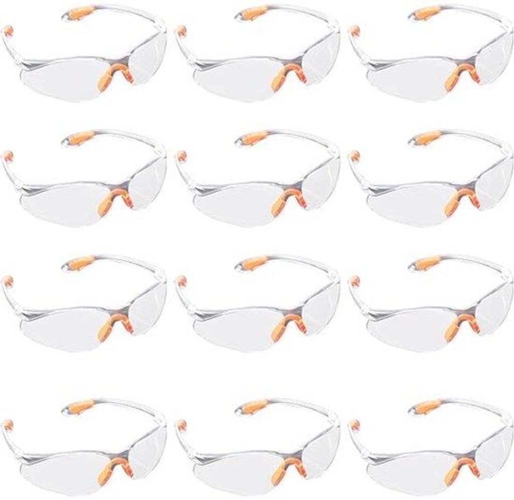 Schutzbrille für Arbeiter - 12 Stück - Anti-Condens - Klarer Schutzbrille - Arbeitssicherheit - Kunststofflinsen und Gummi-Füßen - geeignet fü...