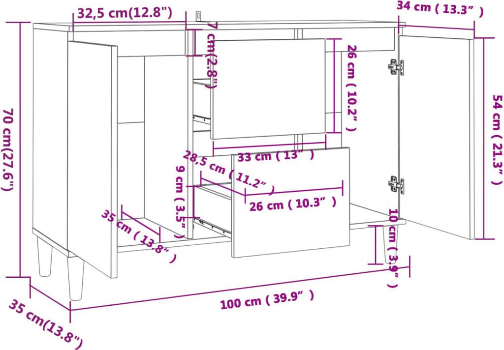 Kredens biały wysoki połysk 103,5x35x70 cm materiał Zdjęcie produktu 9