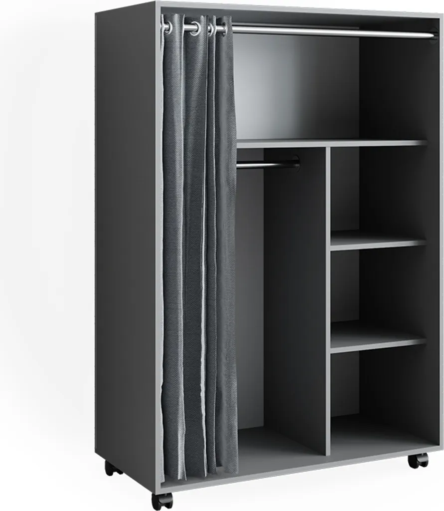 Penderie ouverte grise sur roulettes Vicco Doros pour chambre 100cm