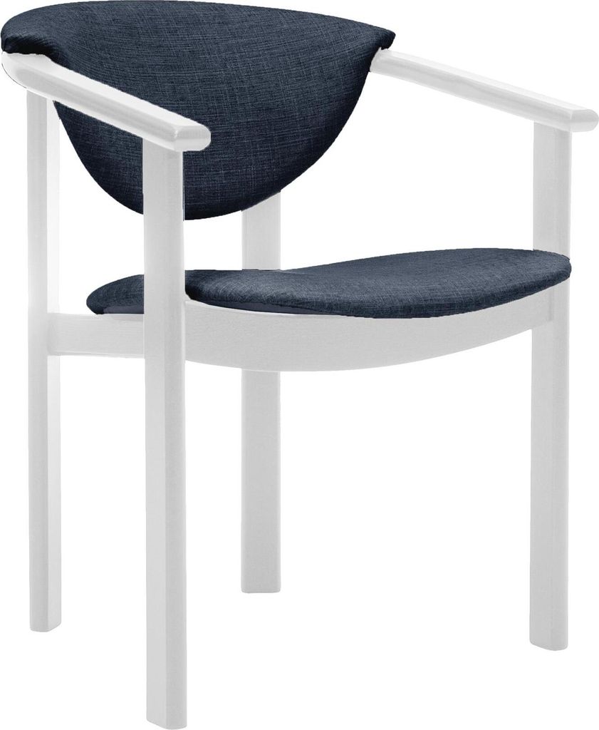 Polsterstuhl mit Armlehnen Kate F1 moderne gepolsterte Stuhl stilvoll Sessel für Esszimmer in Webstoff, Farbe: blau - inari 80, Beinefarbe: weiß