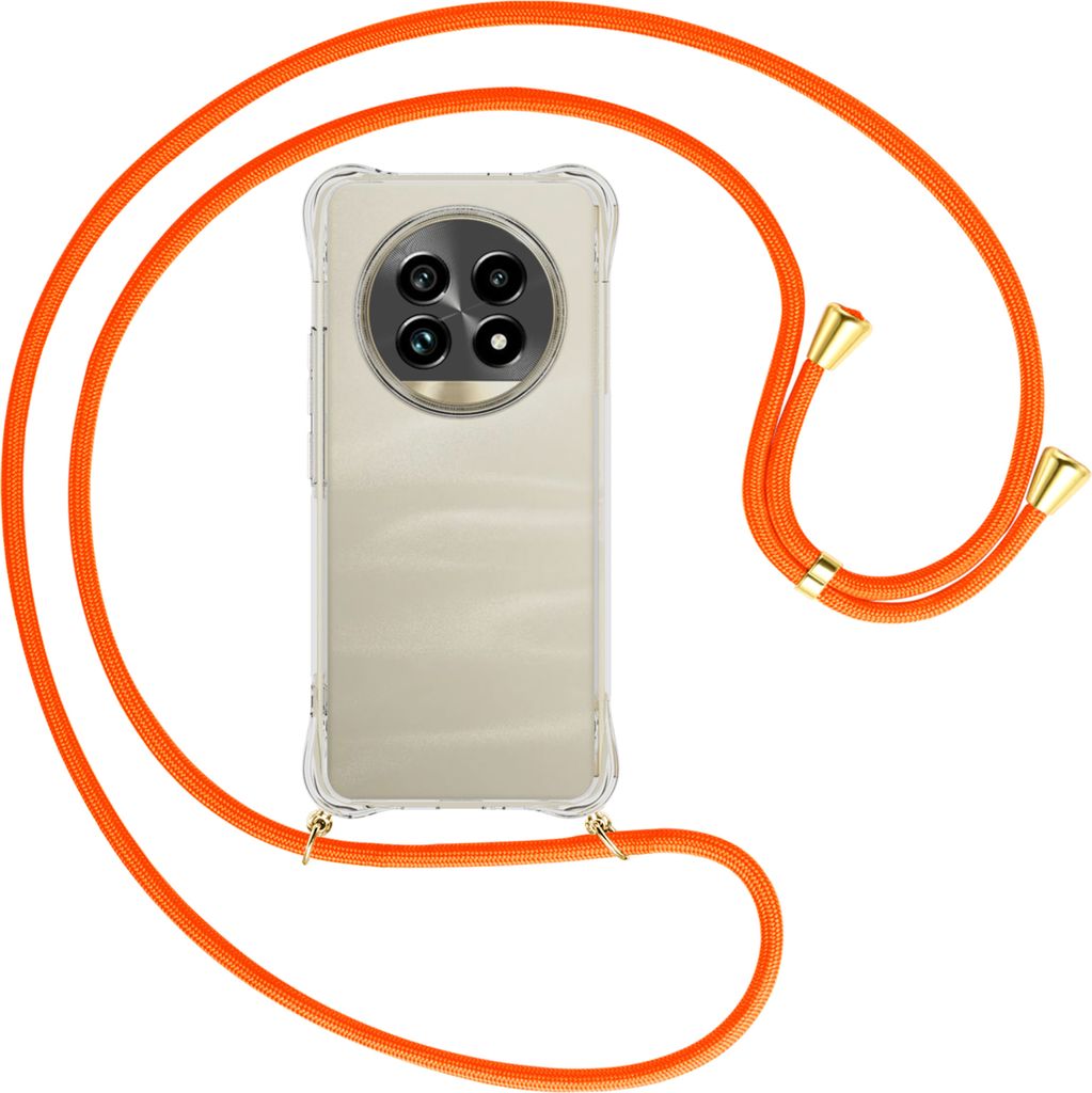 Handykette Backcover-Schutzhülle mit Band (Metall goldfarben) für Realme 13 Pro 5G - neonorange