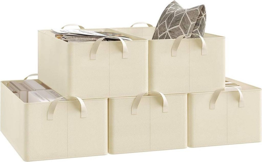 WOLTU Aufbewahrungsboxen 5 Stück, Organizer Box, Stapelboxen faltbar, Creme : 26L(47x28x20 cm) Größe: 26L(47x28x20 cm)