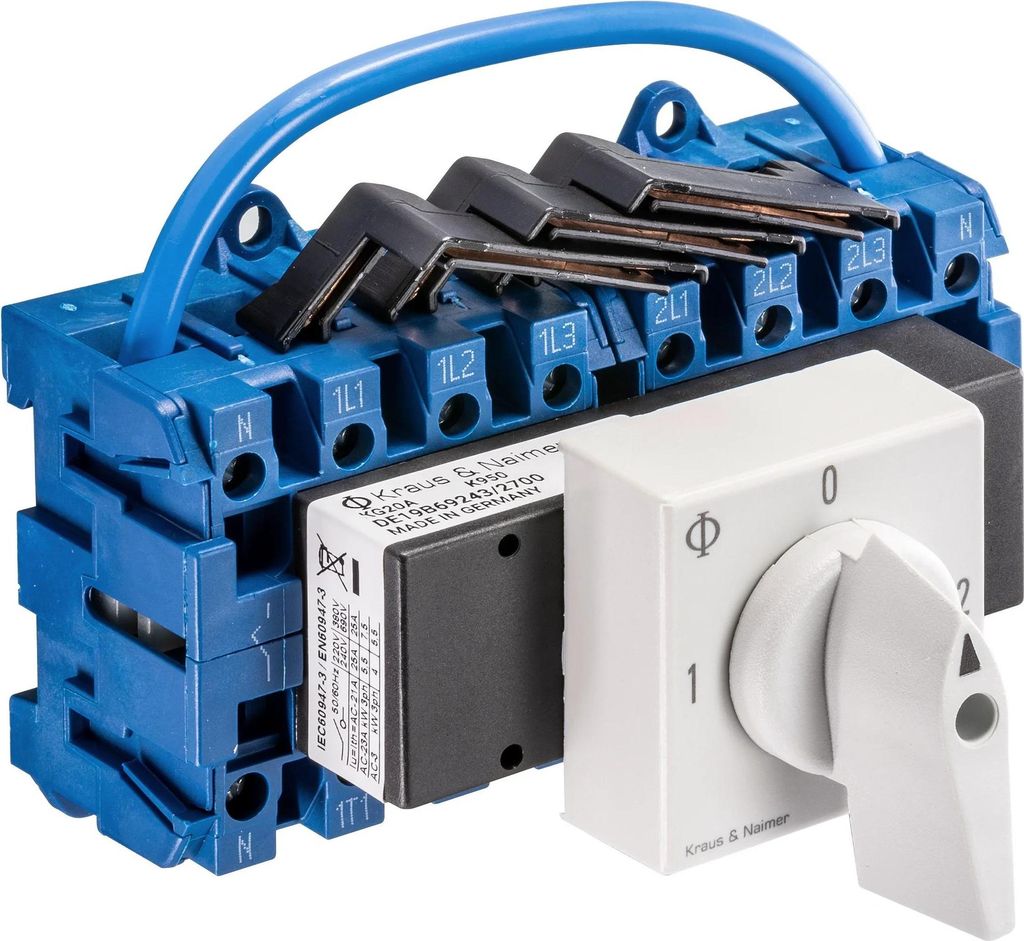 Kraus & Naimer 1-0-2 Umschalter, 4-polig, Schnappbefestigung, Ith=32 A, P=11 kW (AC23B, 400V AC), 6 mm², 1 Stk.