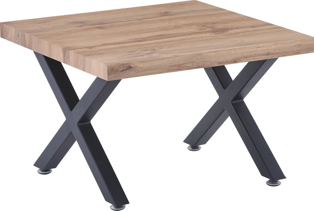 Möbilia Couchtisch | 60 x 60 cm | Tischplatte 40 mm aus MDF mit Wildeiche Verzierung natur | X-Gestell Metall schwarz | B 60 x T 60 x H 40 cm | 12...