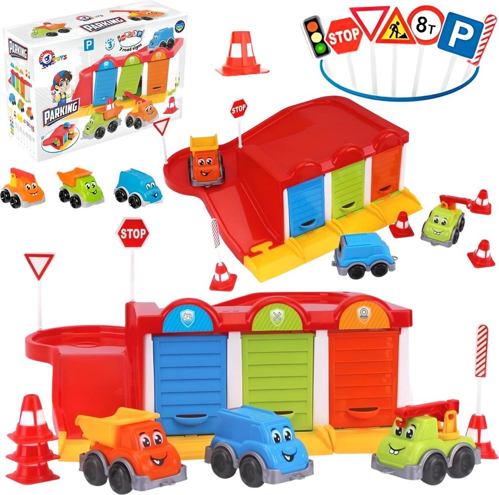 Parkhausset Mit 3 Spielzeugautos Für Kinder Bunte Parkhausausgangsschilder