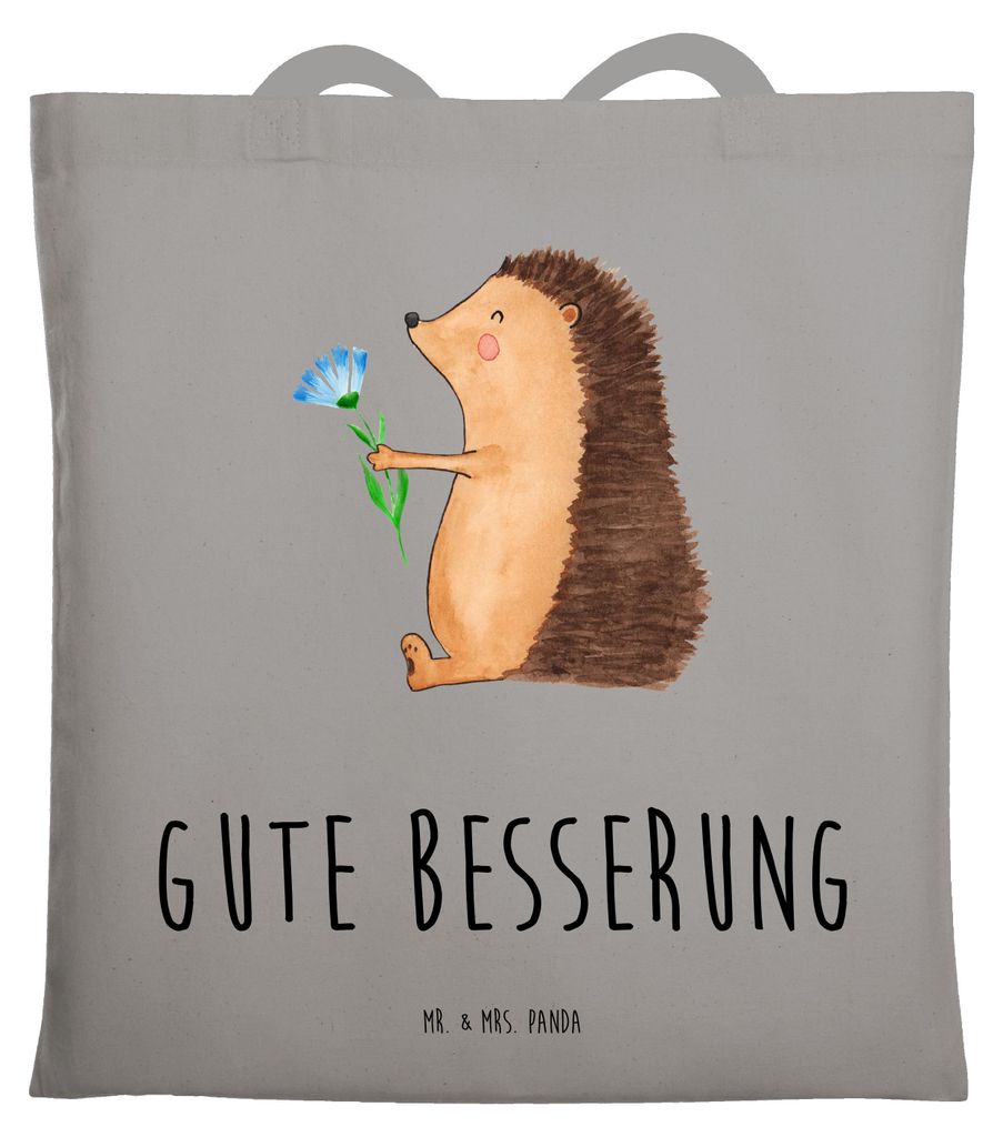 Mr. & Mrs. Panda Tote Bag Igel Blumen - Light Grey - Geschenk, Tasche, Uni, Jutebeutel, Laptoptasche, Besuch, Lustige Sprüche, Einkaufstasche, Kra...