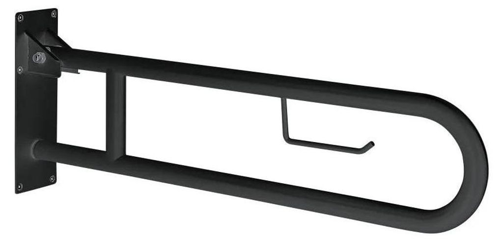 Klapphandgriff mit Toilettenpapierhalter, 80 cm, schwarz matt, Edelstahl, bis 150 kg, Scilla