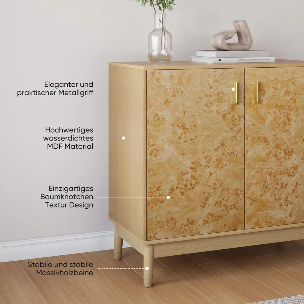 Buffet bois massif avec étagères modulables et pieds robustes - Rustik