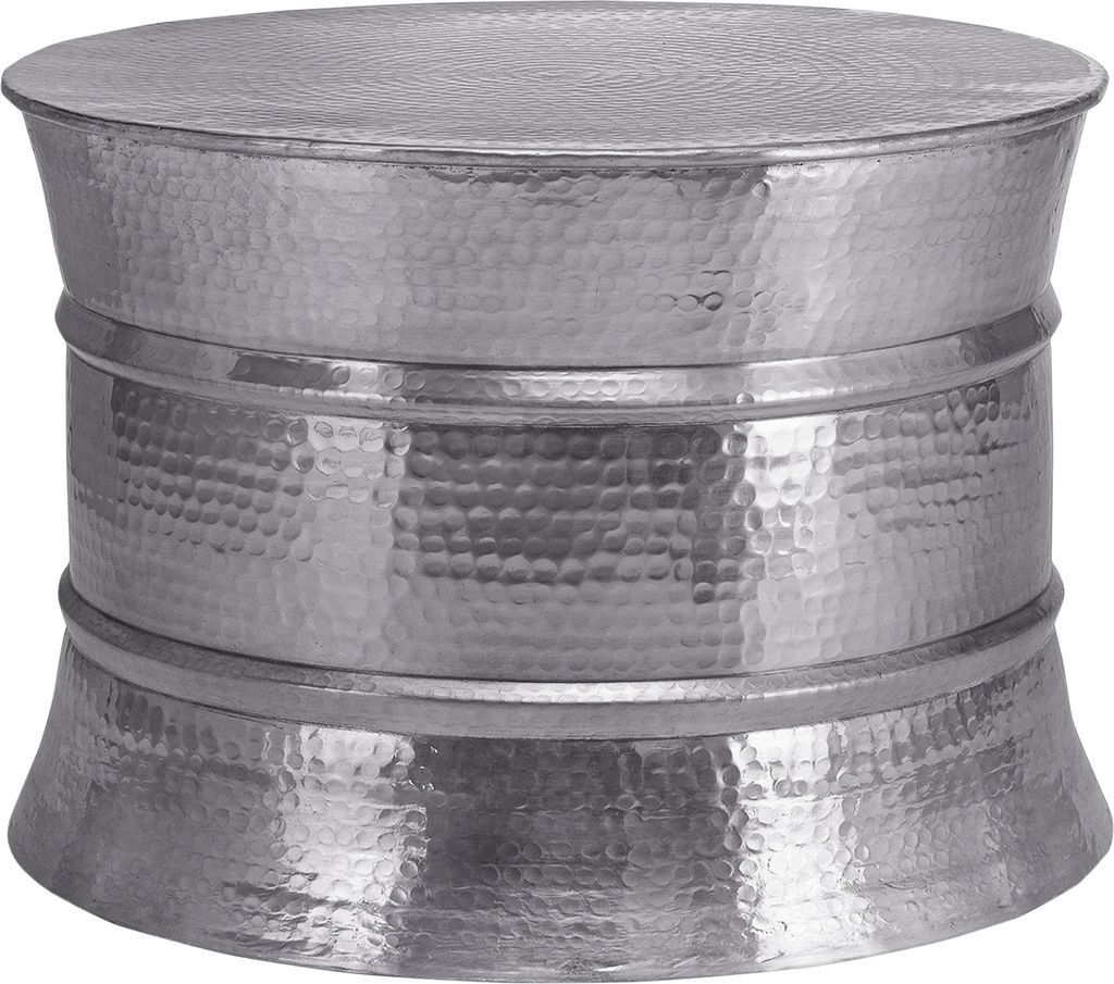 WOMO-DESIGN Couchtisch rund Ø 62x33cm, Silber, Drum, handgefertigt aus Aluminium, Hammerschlag Design, Metall Sofatisch