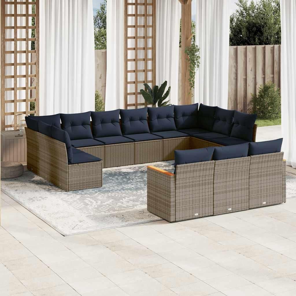 Maison Exclusive - 13-teiliges Gartensofa-Set mit Kissen, grau, Polyrattan