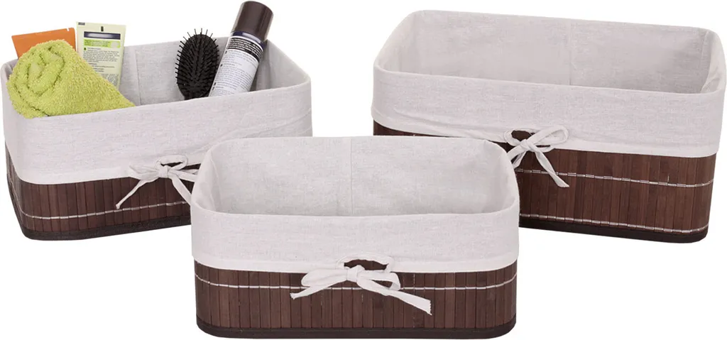 Organisateur d'étagère set de 3 paniers de rangement bambou brun