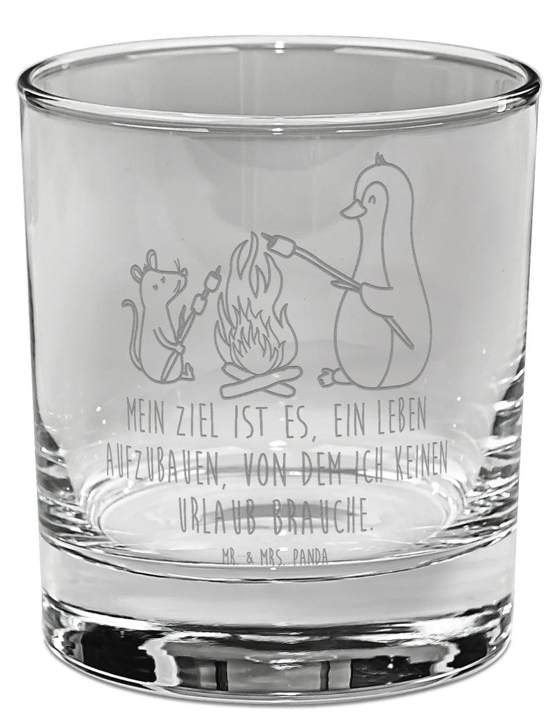 Mr. & Mrs. Panda Tumbler Pinguin Lagerfeuer - Transparent - Geschenk, Whiskyglas, Arbeit, Grillen, Job, Glas, Whiskey, Maus, Old Fashioned, Bourbon