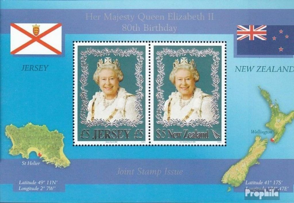 Briefmarken GB - Jersey 2006 Mi Block56 (kompl.Ausg.), (= Neuseeland Block 198) postfrisch Königin Elisabeth II.