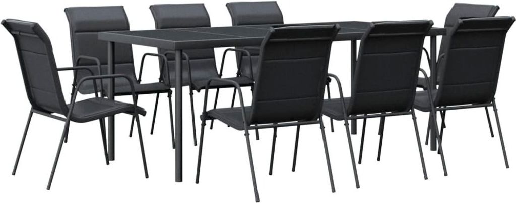 vidaXL 9-tlg. Garten-Essgruppe Schwarz Stahl und Textilene Produktbild 