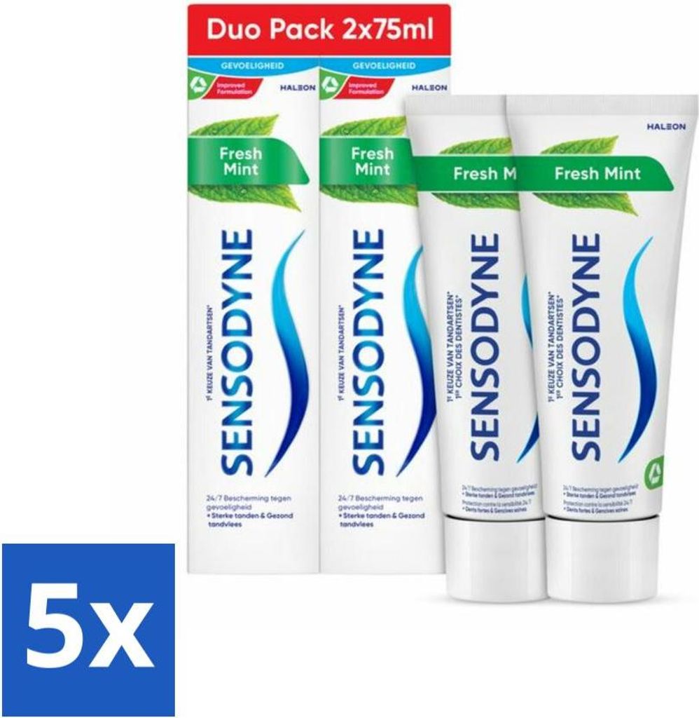 Sensodyne Zahnpasta - Frische Minze - Frische Minze - Duopack - 2 x 75 ml - Vorteilspack - 5 Stücke