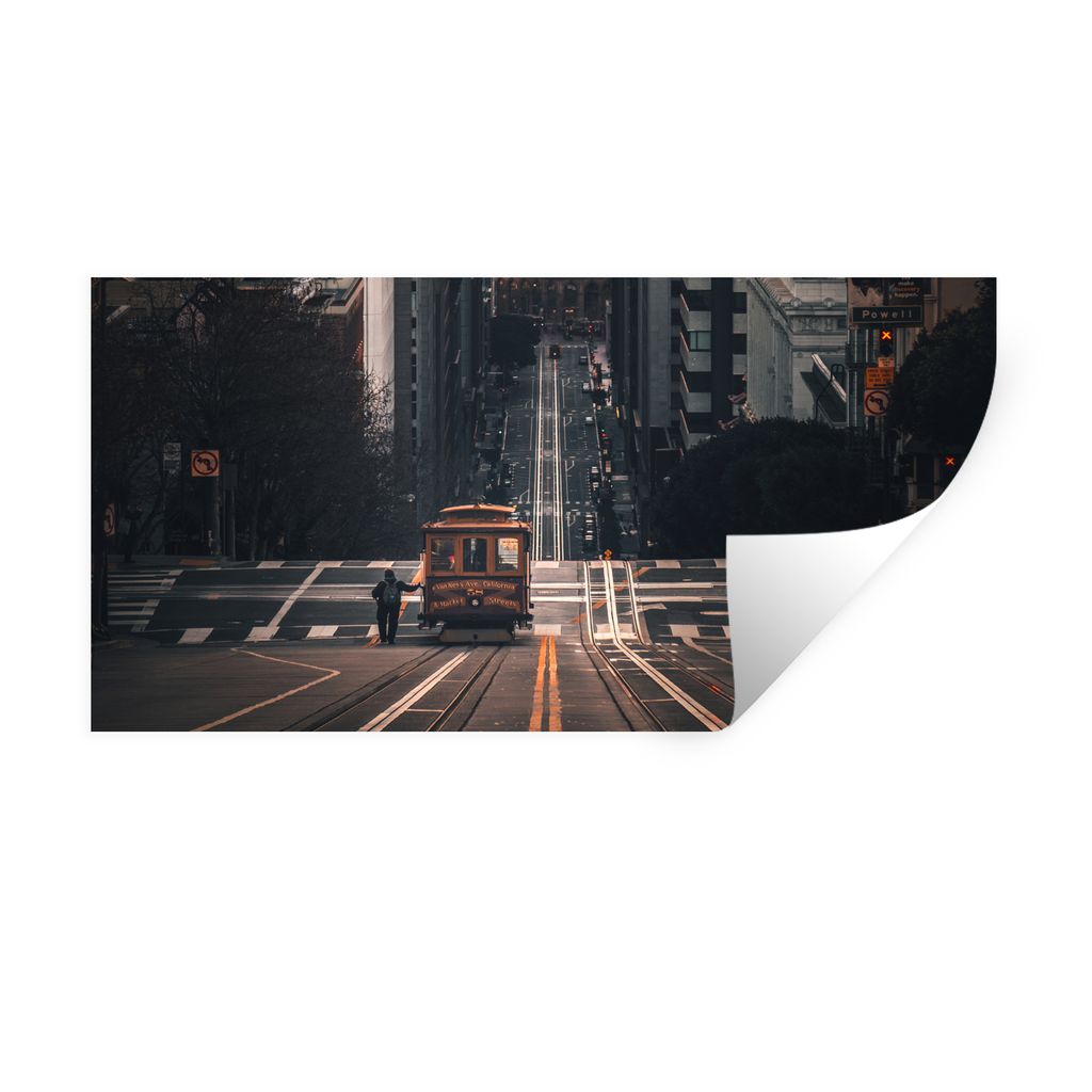 MuchoWow Wandtattoo Wandsticker Wandaufkleber Im Morgengrauen fährt die Straßenbahn in San Francisco hoch 160x80 cm Selbstklebend und Repositio...
