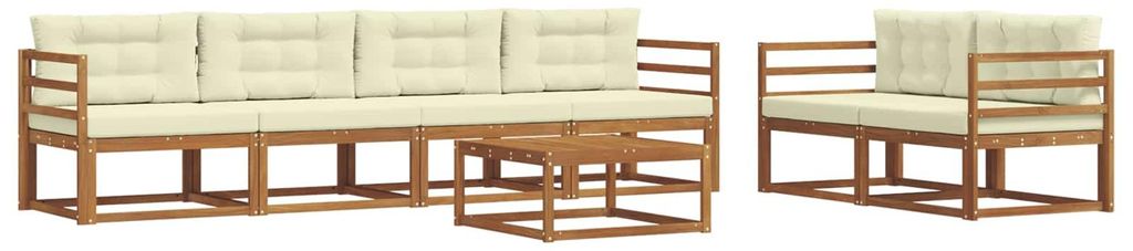 vidaXL Outdoor-Sofagarnitur mit Kissen 7 pcs Natur und Creme