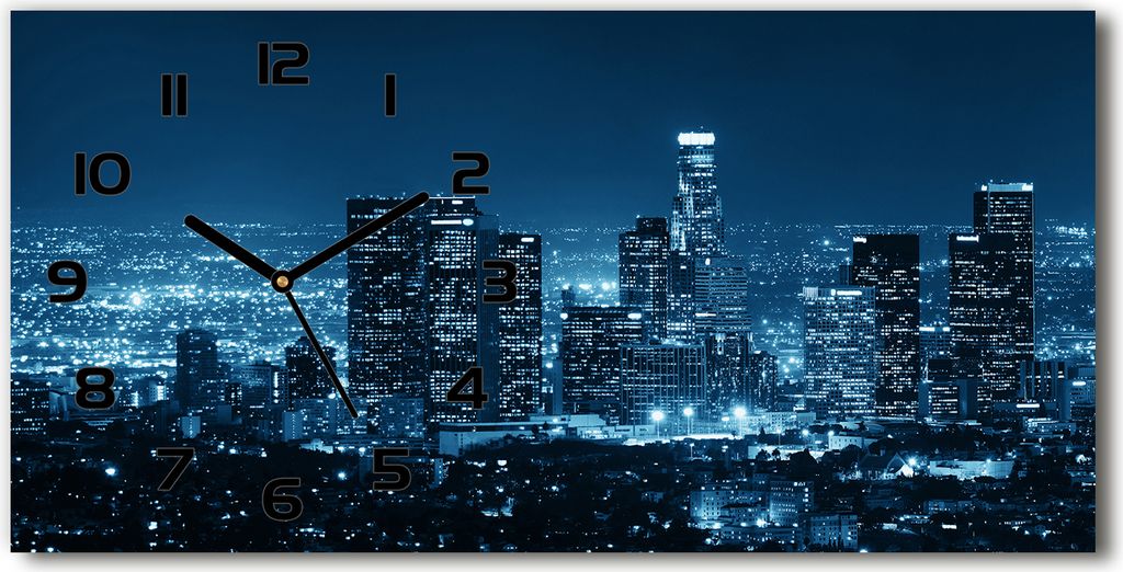 Wanduhr aus Glas – 60x30 cm - Glasbild - Glasuhr - Gehärtetes Glas - schwarze-zeiger - Los Angeles bei Nacht