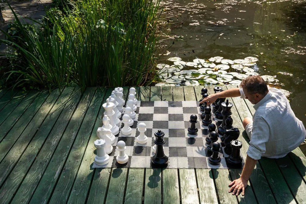 Jeu d'échecs de jardin robuste en polyéthylène, hauteur de roi 40 cm