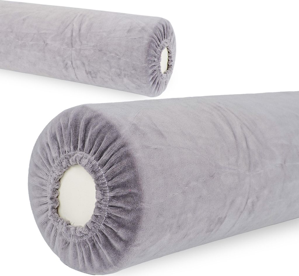 Habys Velours Bezug für Vollrolle Lagerungsrolle Nackenrolle | 15x60 cm | Spannbezug mit Gummizug | Massage Physio Wellness | Grau