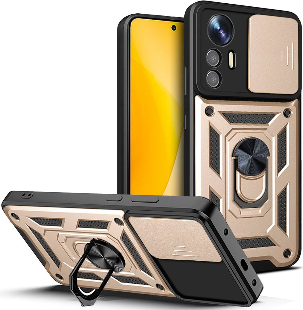 Xiaomi 12 Lite Hülle mit Ring Ständer Halter Dia Kameraschutz TPU PC Schutzhülle für Xiaomi 12 Lite Gold