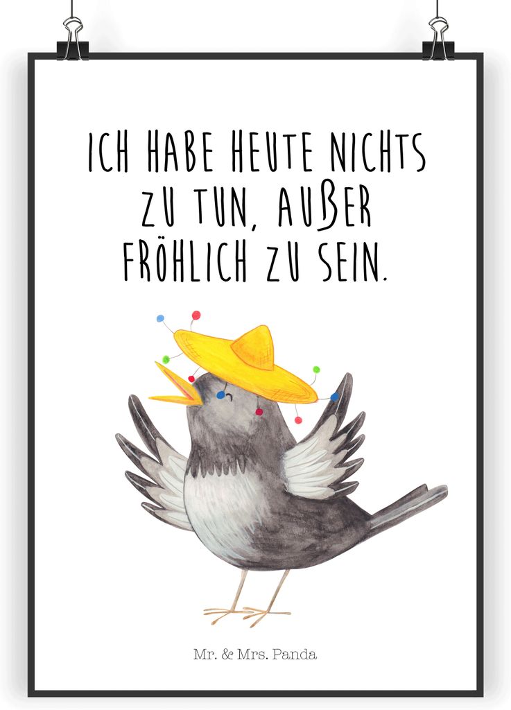 Mr. & Mrs. Panda Bild Rabe Sombrero DIN A5 - Weiß - Geschenk, kunstdruck poster, Spruch Positiv, Elster, Lustige Sprüche, glücklich sein, Vogel,...