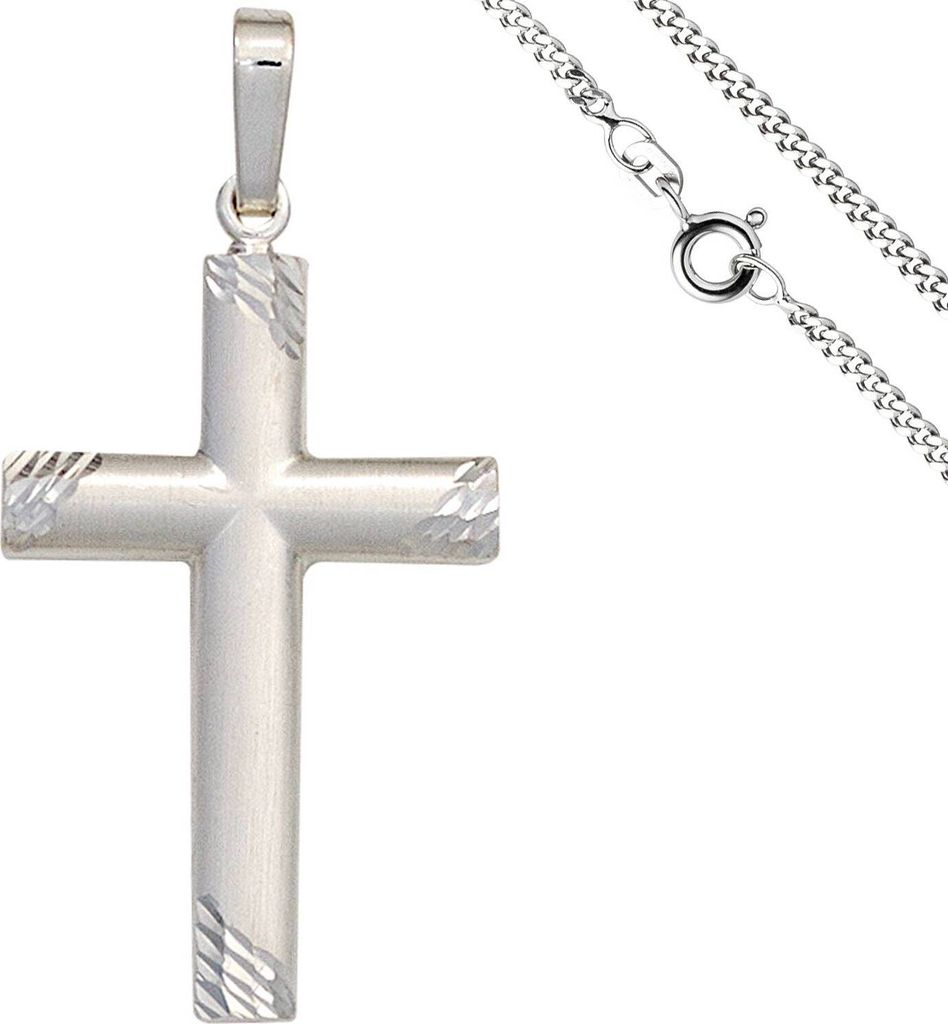 JOBO Anhänger Kreuz 925 Silber matt Kreuzanhänger Silberkreuz mit Kette 50 cm