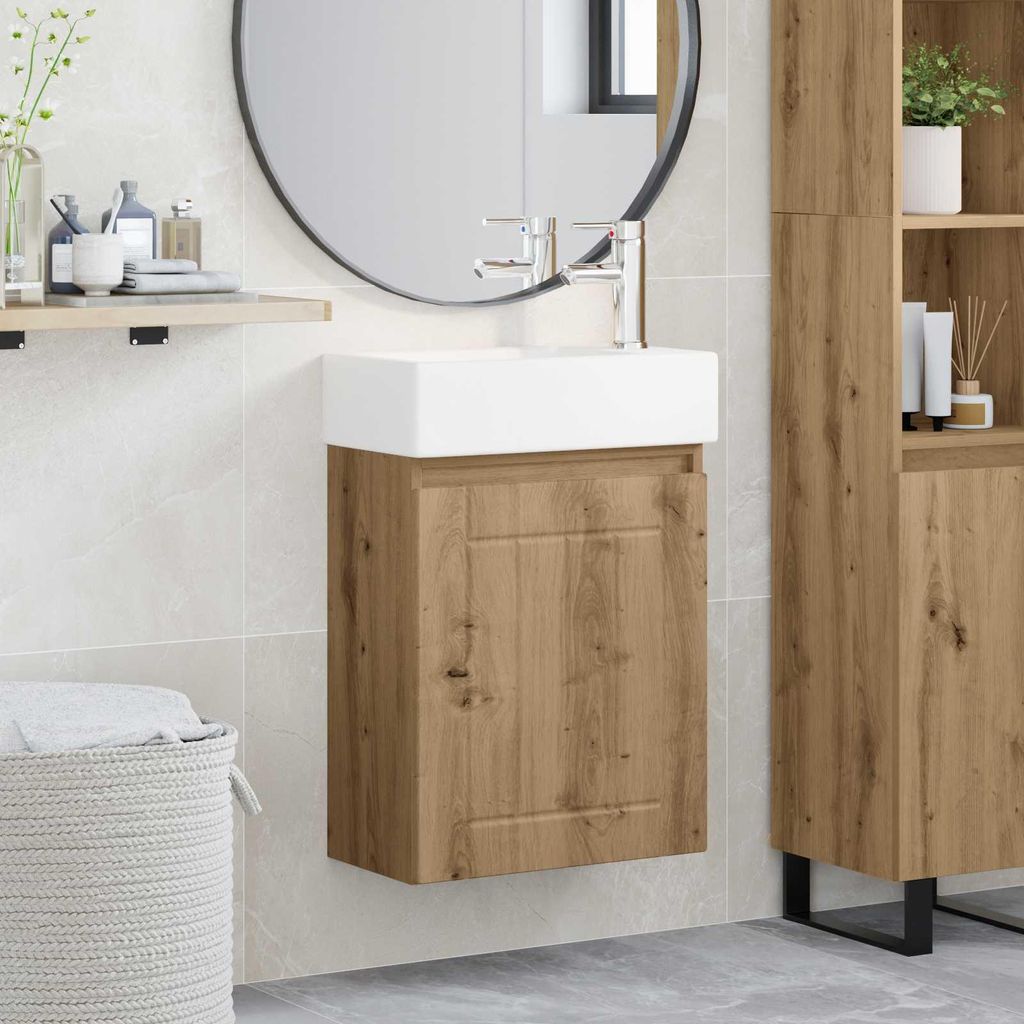 Möbel Badezimmer Waschtischunterschrank mit Wasserhahn Artisan-Eiche - Badspiegel CC2794