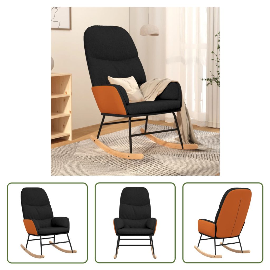 The Living Store Schaukelstuhl Schwarz Stoff Produktbild 