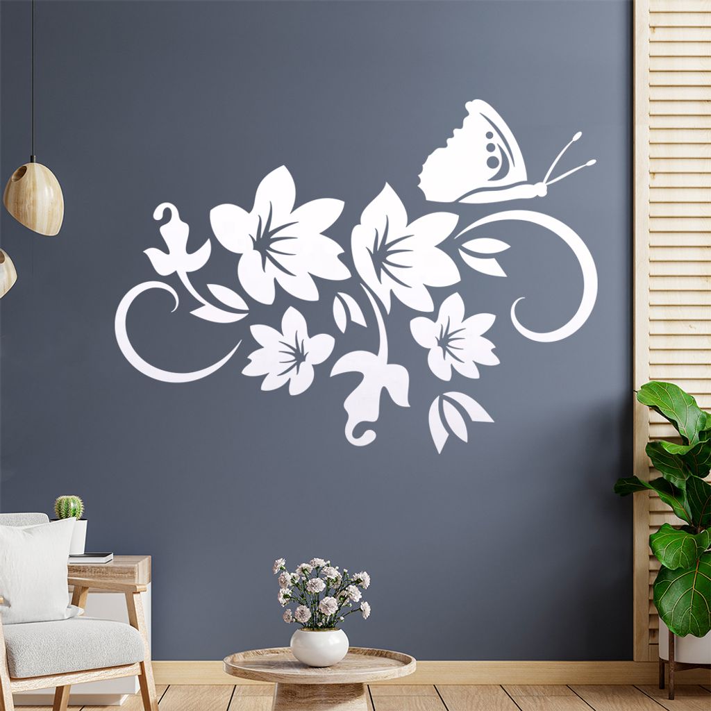 Falter Schmetterling Ranke Wandtattoo in 6 Größen - Wandaufkleber Wall Sticker - Dekoration, Küche, Wohnzimmer, Schlafzimmer, Badezimmer