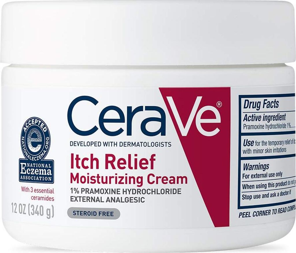 Körpercreme, CeraVe, Itch Relief Moisturizing Cream, Beruhigt und befeuchtet die Haut, gegen Juckreiz und Hautirritationen, mit Ceramide, 340gr