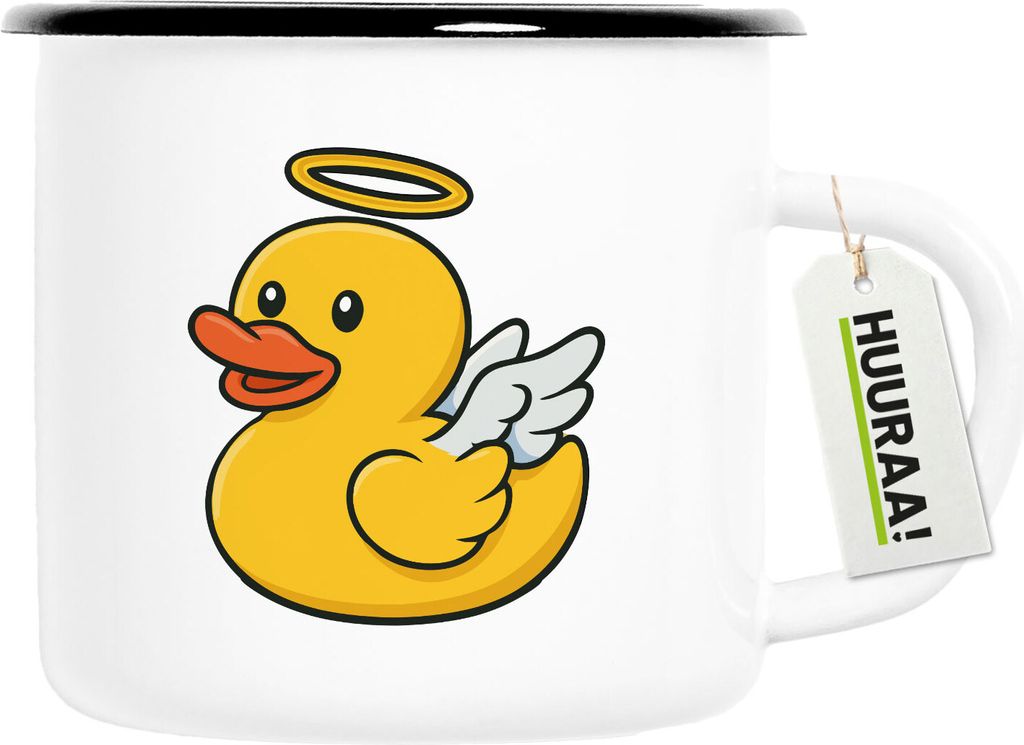 Huuraa Emaille Tasse Quietscheente Engel Gummiente Angel 300ml Vintage Campingbecher Geschenkidee