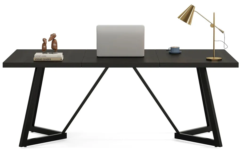 Bureau 180 cm idéal télétravail et gaming grande surface bois métal